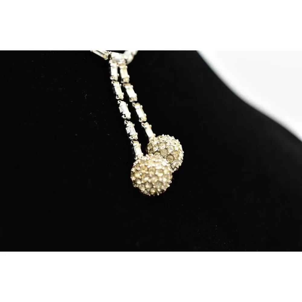 Ledo Vintage Crystal Collar Necklace Baguette Prong Rhinestone Signed 50s BinA17